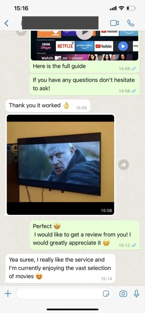WhatsApp customer review 1 showing feedback on activation speed