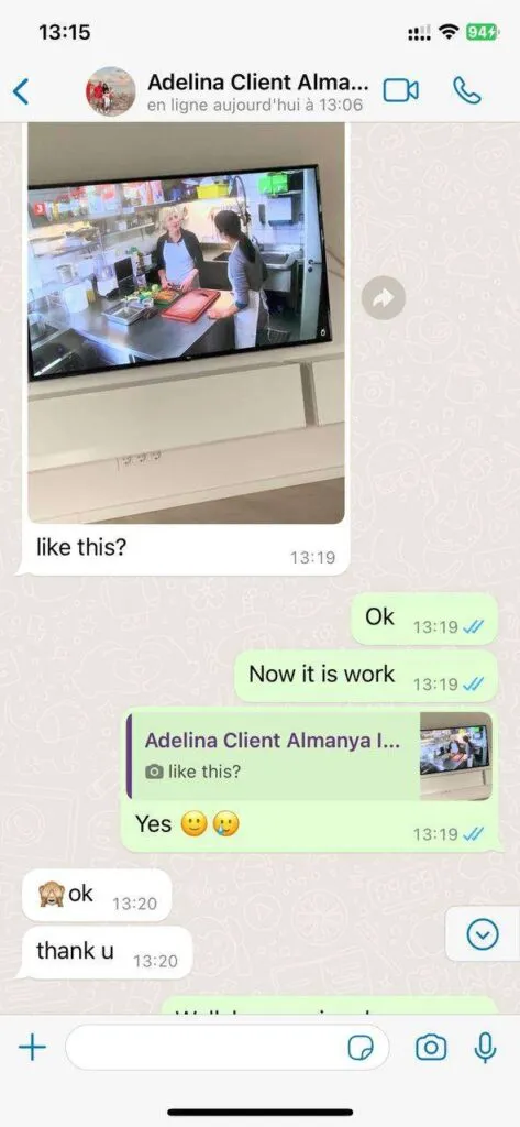 WhatsApp customer review 4 praising the 4K picture quality